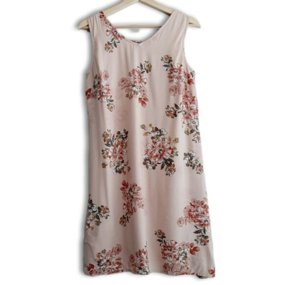 MAURICES Floral Strappy Back Lightweight V-Neck Mini Shift Dress Pink Sz XS